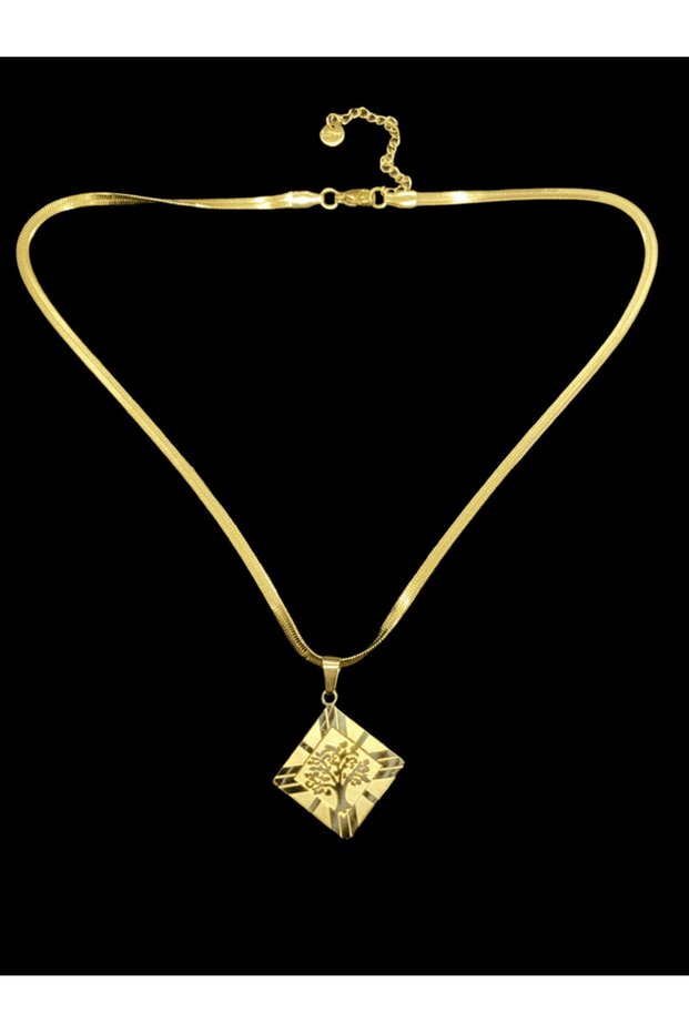 Gold Color Stylish Square Pattern Italian Model Chain 316L Steel Necklace - Rich Symbolic Design