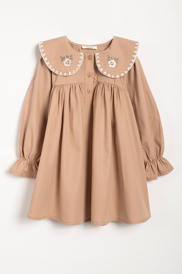 Girl's long-sleeved embroidered button-down party dress
