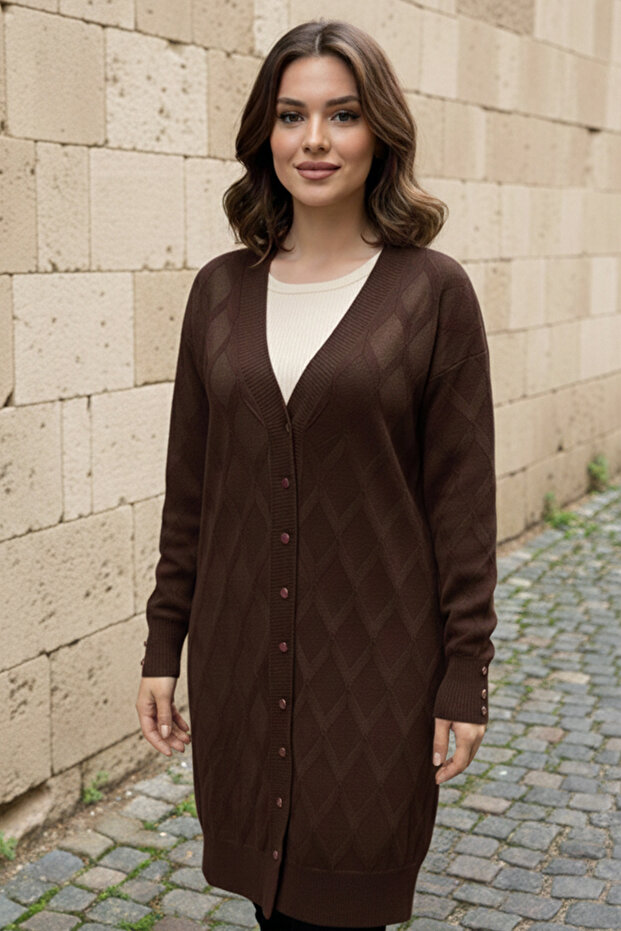 كارديجان منقوش N3290 بني - 3