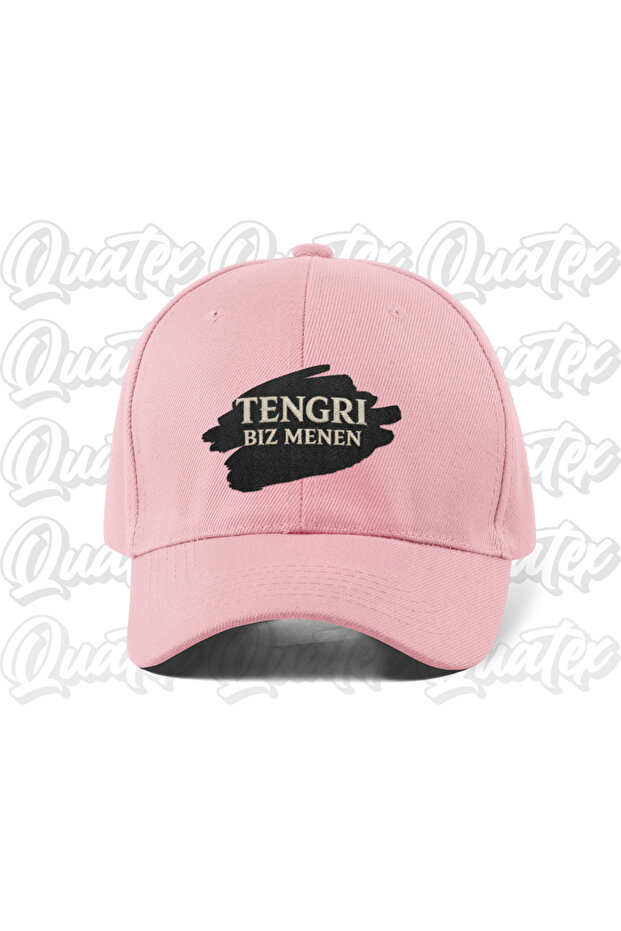 Tengri Biz Menen Embroidered Turkish Hat - Pink Color 100% Cotton Gabardine Unisex Model Hat