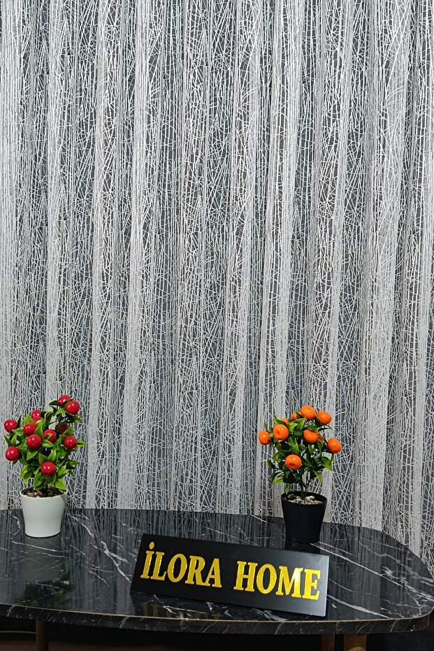 Premium Ecru Broken Glass Design Tulle Curtain with 1/3 Fold Pleats