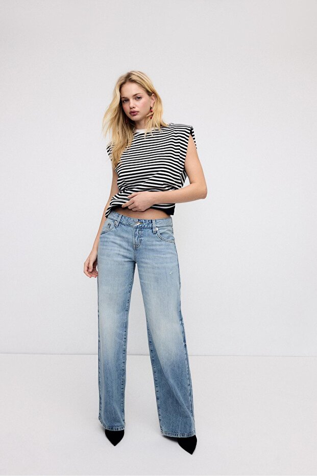 Basic vatkalı çizgili t-shirt - 2