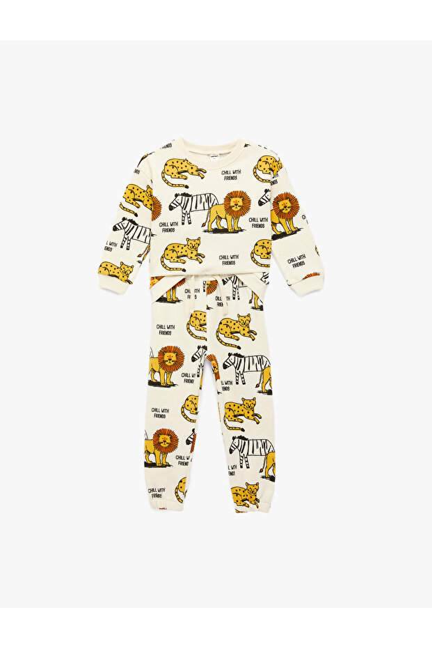 Crew Neck Long Sleeve Cotton Animal Print Tracksuit Set - Set of 2