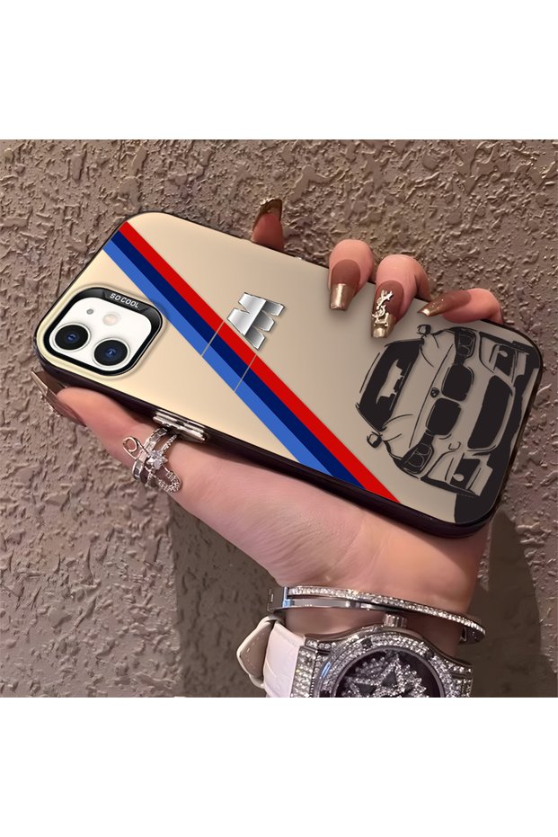 iPhone 12 Compatible Silicone Bmw Patterned Edge Hard Back Anti-Fall Phone Case