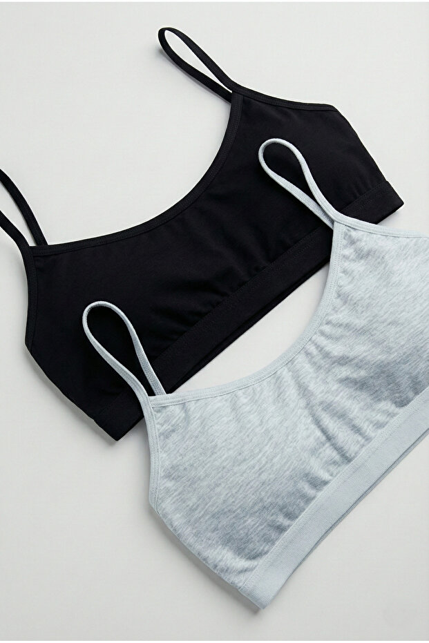 2 Pieces of Cotton Bustier Bralet with Rope Straps and Removable Pads - Athlete Half Tank Top