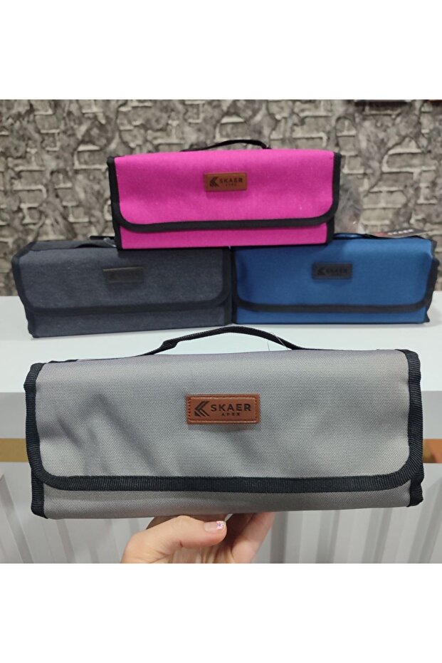 Canvas Openable 4 Compartment Pen Holder Makeup Bag