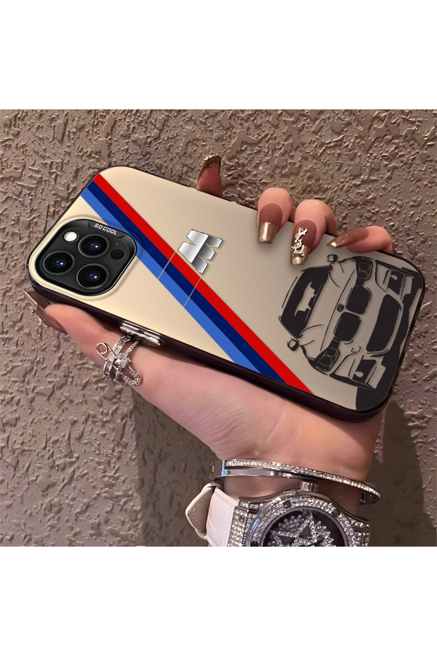 iPhone 15 Pro Compatible Silicone Bmw Patterned Edge Hard Back Anti-Fall Phone Case