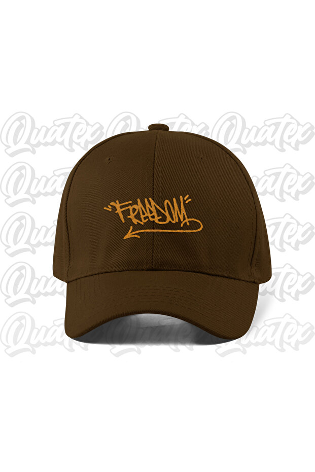 Freedom Embroidered Hat - Brown Color 100% Cotton Gabardine Unisex Model Hat