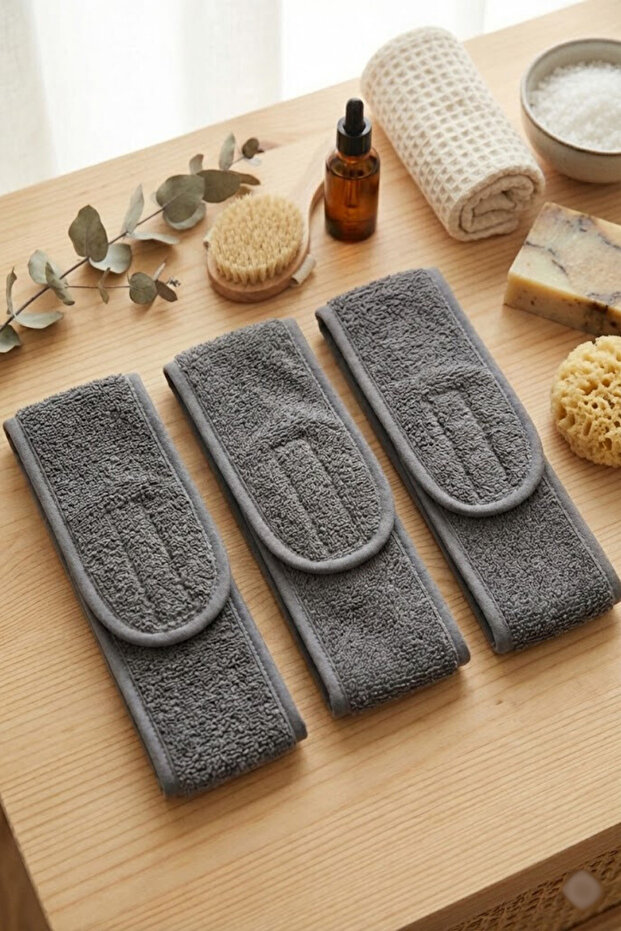 Set of 3 Adjustable Velcro Towel Headbands - 100% Cotton Makeup, Grooming, and Spa Headbands