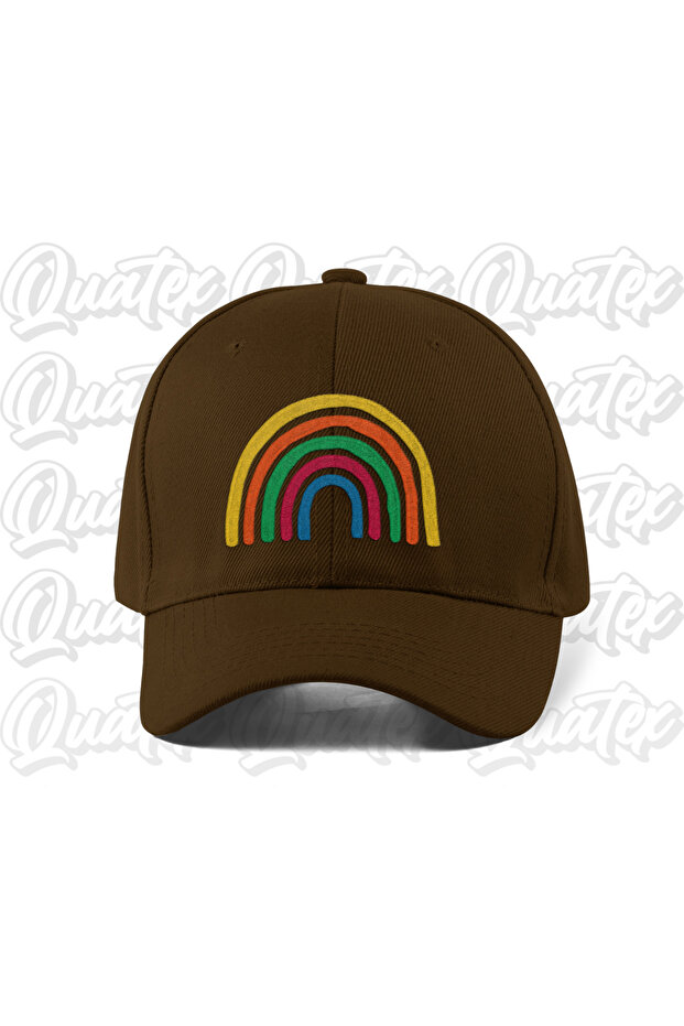 Rainbow Embroidered Hat - Brown Color 100% Cotton Gabardine Unisex Model Hat
