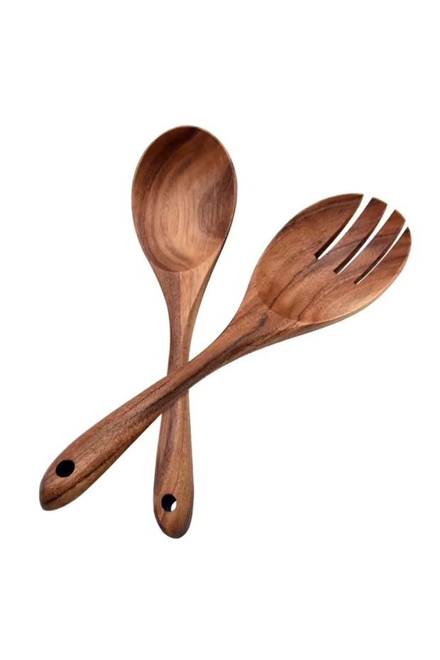 2Pcs 2Pcs Wooden Spoon Kitchen Soup Spoon Cooking Serving Spoons Long Handle Salad Spoon Fork for Mi