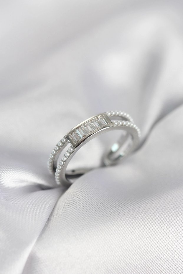 Baget Zircon Stone Silver Rk Pearl Women's Ring