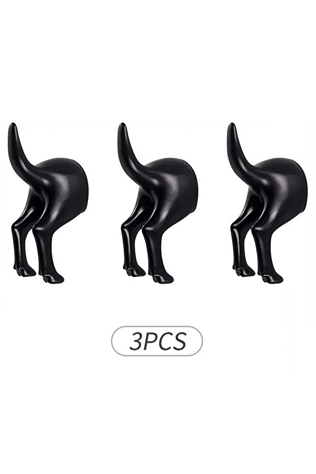 Black-3pcs Dog Tail Wall Hook Wall Creative Hook, Two Installation Methods Suitable For Office Hangi