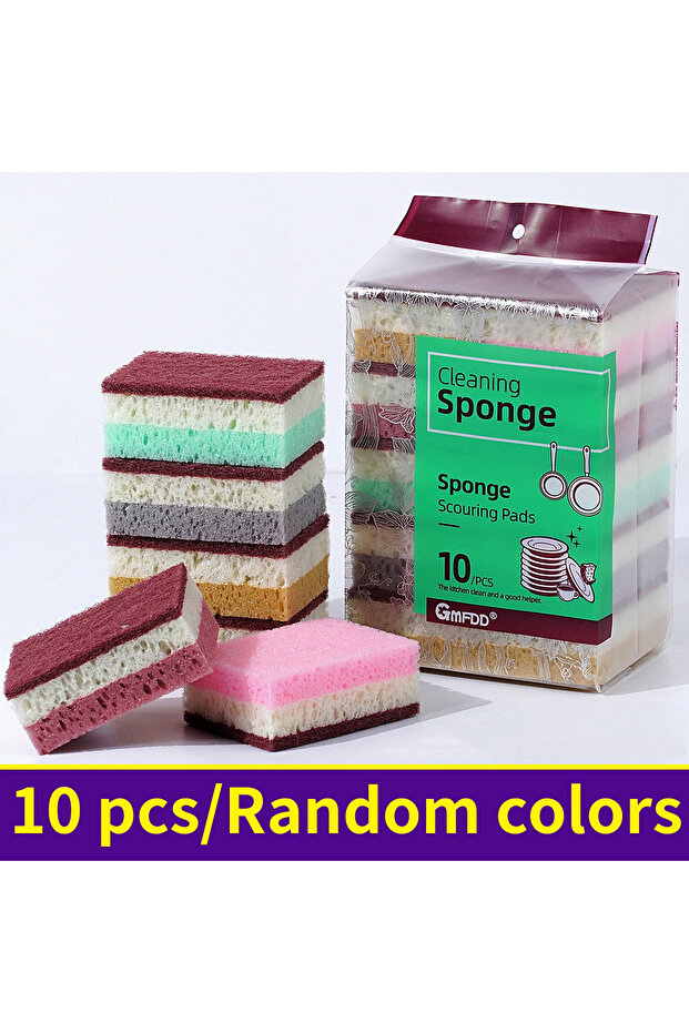 10pcs High Density Sponge Cloth Non Greasy Absorbent Multi Use For Kitchen Dishwashing Pot Bowl Scru