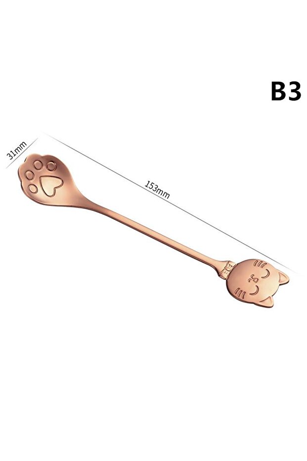 B3 ●1PCS Cute Cat Claw Spoon Stainless Steel Coffee Mixing Spoon Ice Cream Cake Dessert Teaspoon Sco