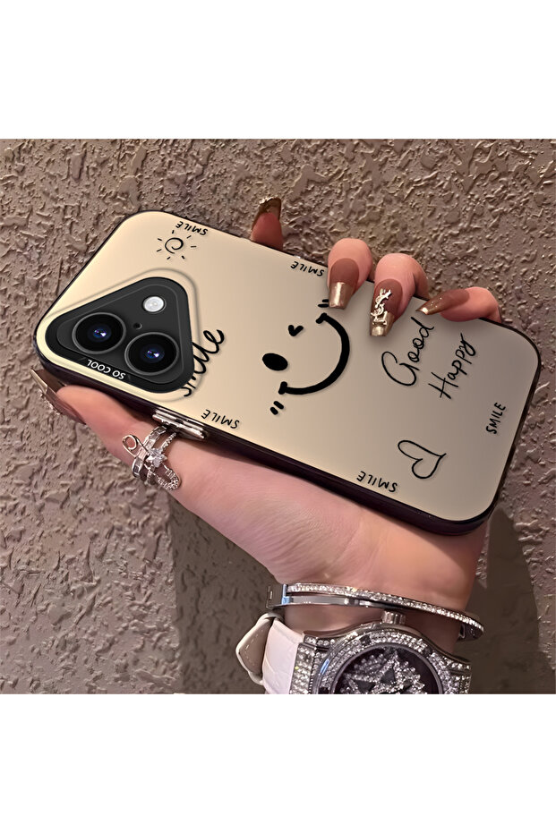 iPhone 16 Compatible Silicone Edge Hard Back Anti-Fall Phone Case with Smile Pattern