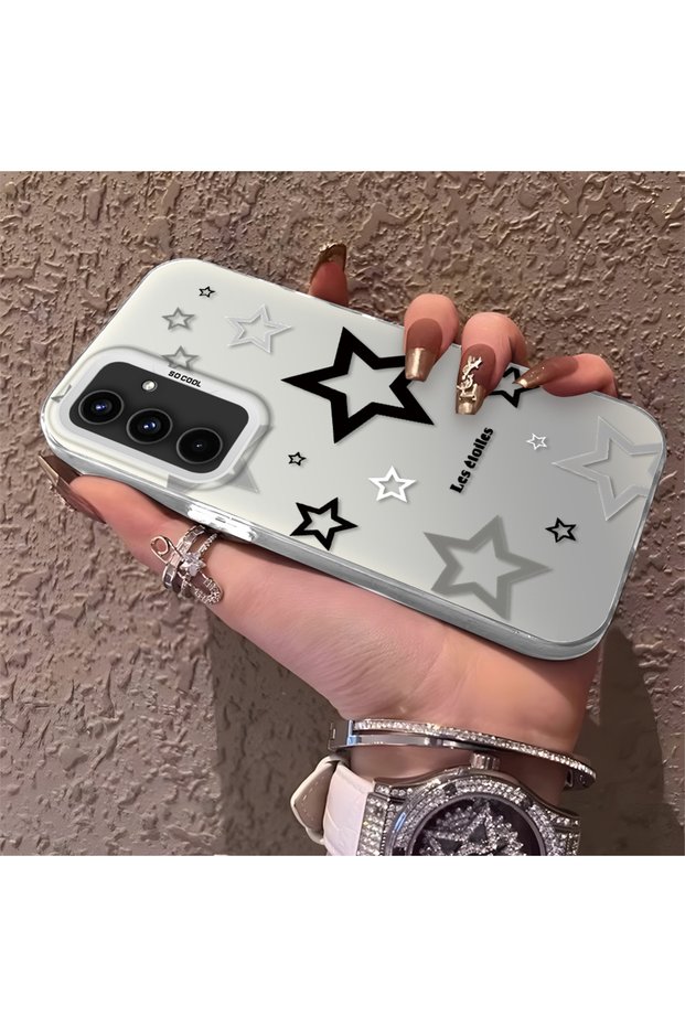 Samsung Galaxy A54 Compatible Silicone Edge Hard Back Anti-Fall Phone Case with Stars Pattern