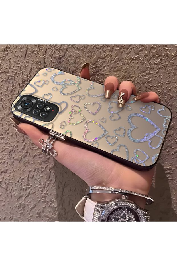 Redmi Note 11 Compatible Heart Patterned Silicone Edge Hard Back Anti-Fall Phone Case