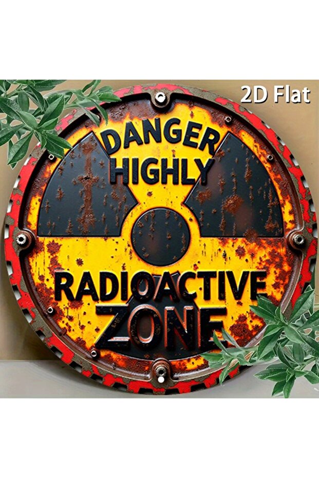 1 Rustic Radiation Warning Round Aluminum Sign, "DANGER HIGHLY Radioactive ZONE" Diameter, Vintage.