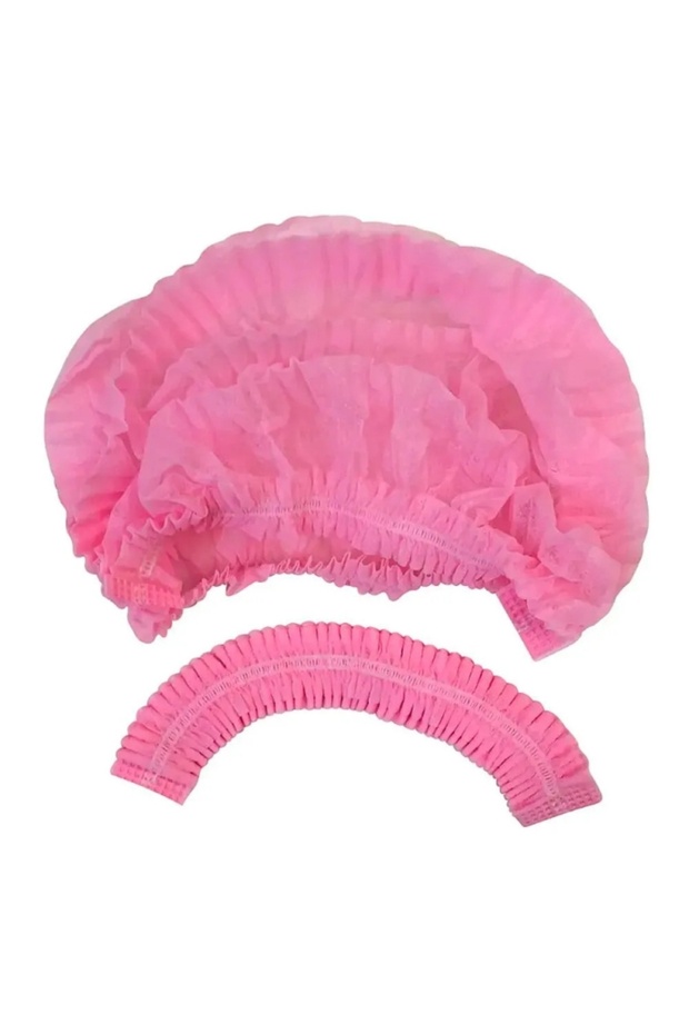 CAP600 Pink 100PCS Disposable Non-Woven Bouffant Caps 21Inchs Hair Bath Shower Caps Elastic Dust Hea