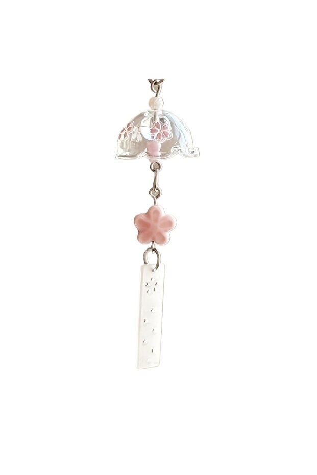 Pink Handmade Beaded Cherry Blossom Phone Charm Wind Chime Design ABS Resin Floral Pendant Lightweig
