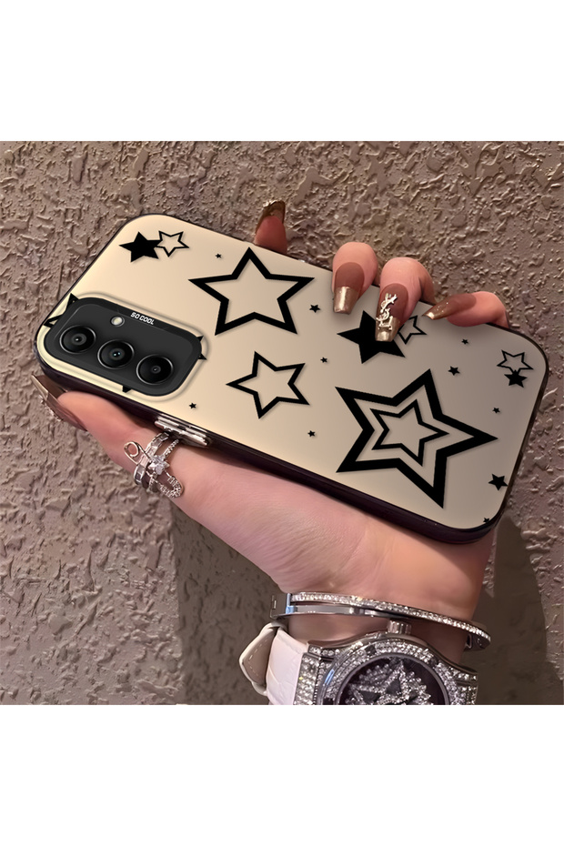 Samsung Galaxy A15 Compatible Silicone Edge Hard Back Anti-Fall Phone Case with Stars Pattern
