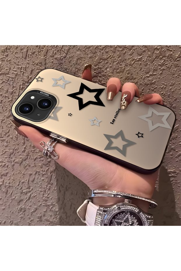 iPhone 13 Compatible Stars Patterned Silicone Edge Hard Back Anti-Fall Phone Case Colorful
