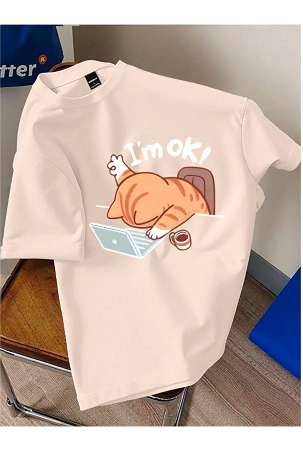 تي شيرت مطبوع عليه I am OK للجنسين مقاس كبير - تي شيرت مطبوع عليه I am OK