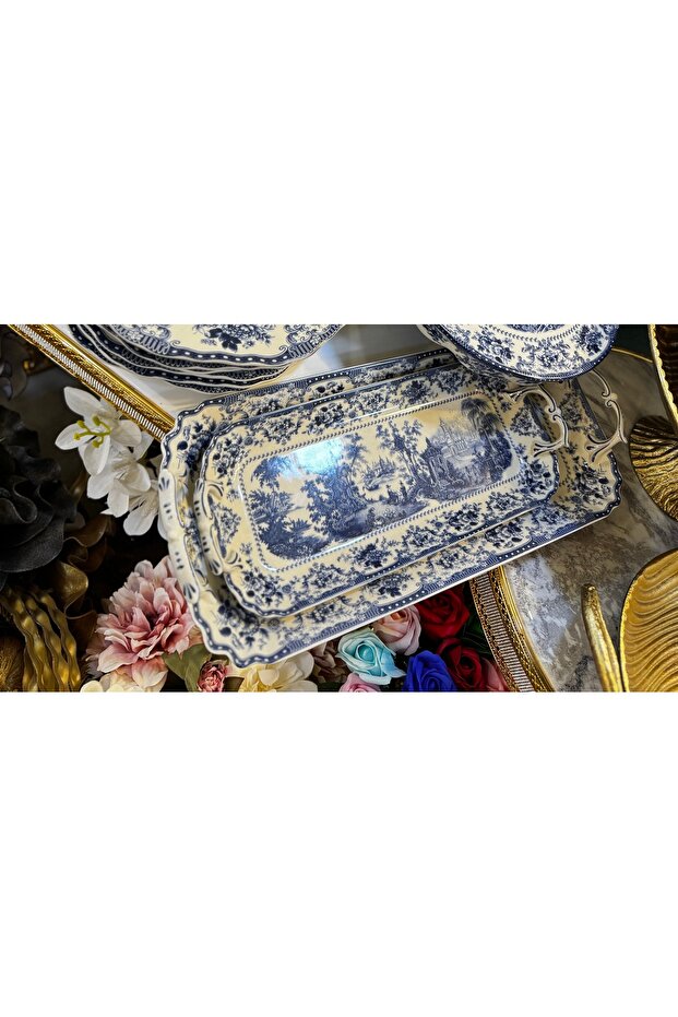 طبق تقديم مستطيل من البورسلين من ESTERHOMEDECOR، عبوة من قطعتين