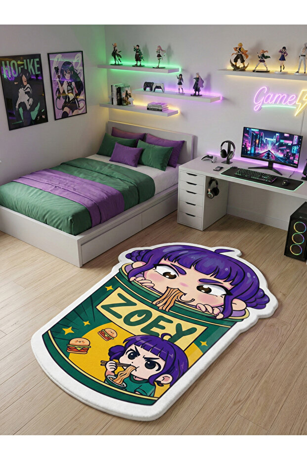 Non-Slip Base K-Pop Demon Hunters Themed Machine Washable Teen Room Carpet 100X200