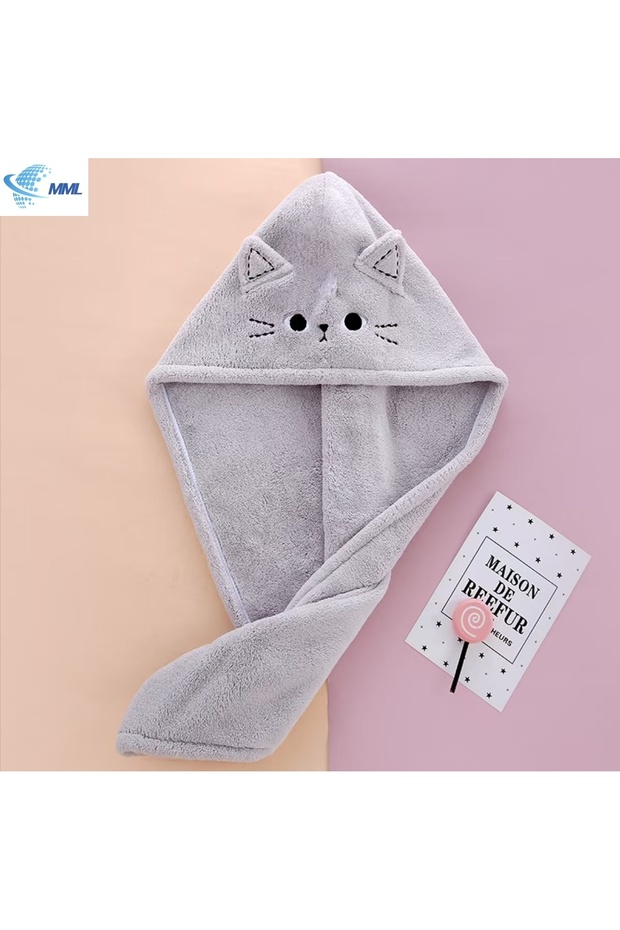 Light Grey Women's Quick-Dry Absorbent Thickened Korean Cute Bear and Silly Cat Embroidered Shower C