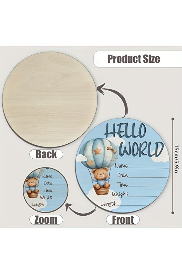 A 1pc Wooden Birth Announcement Sign "Hello World" Theme with Customizable Fields for Photo Prop fo.