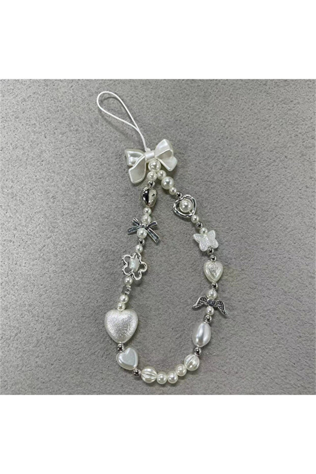 1pcs Beaded Phone XYun Charm Lanyard for iPhone , Cute Baroque White Bow, Flower Charm, Univers...