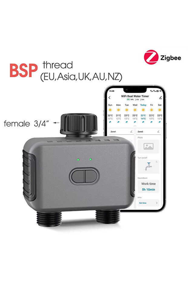 مؤقت Zigbee BSP Tuya الذكي ثنائي القنوات للتحكم في الري، مؤقت سقي، رشاش، تنقيط - 1