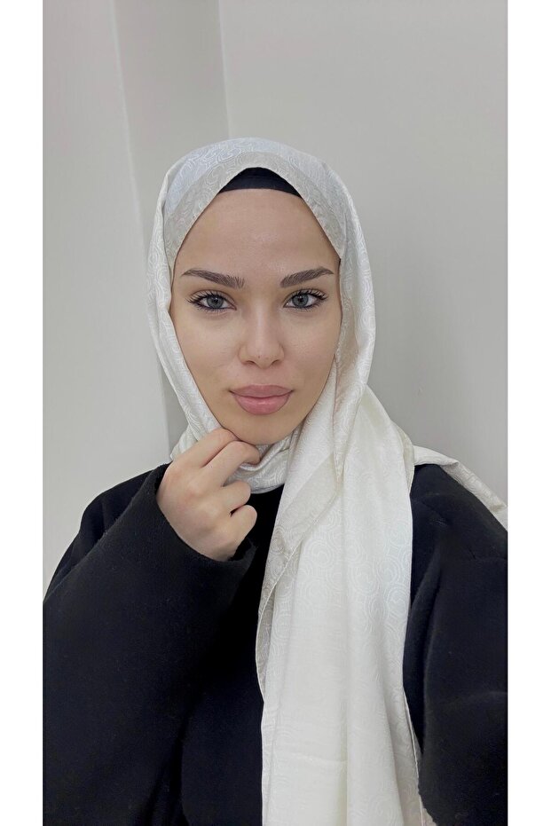 Monogram desenli HİNT İPEK ŞAL - 1