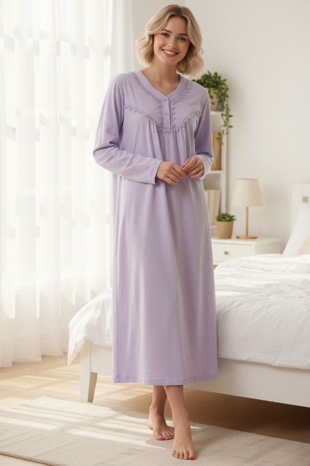 Cotton Plus Size Long Sleeve Mom Nightgown Women's Nightgown 100% Cotton
