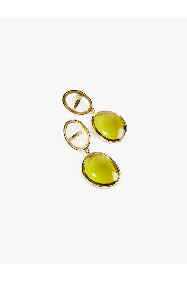 Multi-Colored Stone Dangle Oval Earrings - 2