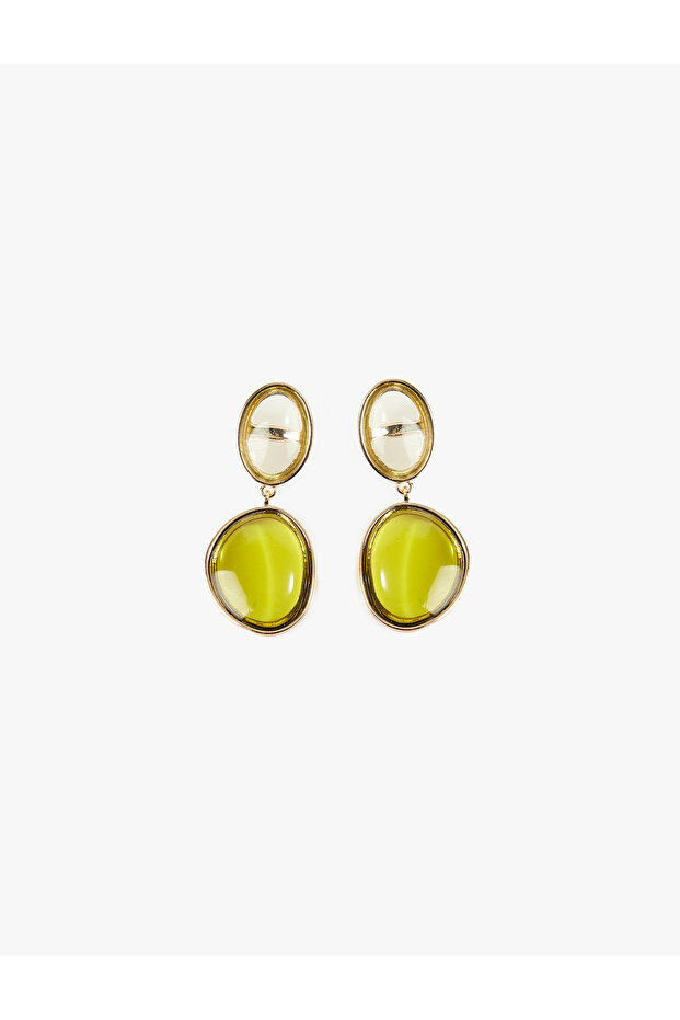 Multi-Colored Stone Dangle Oval Earrings - 1