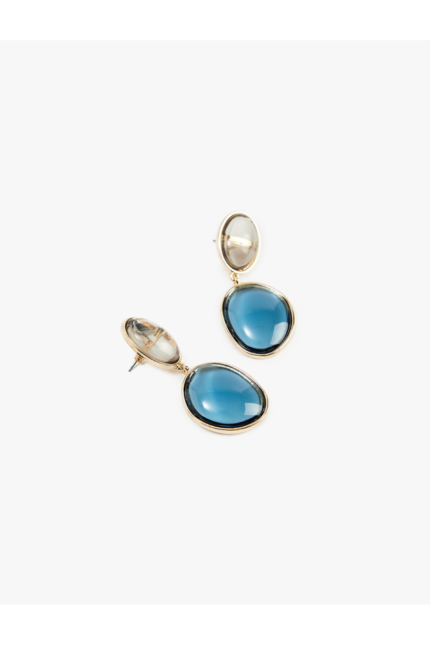 Multi-Colored Stone Dangle Oval Earrings - 3