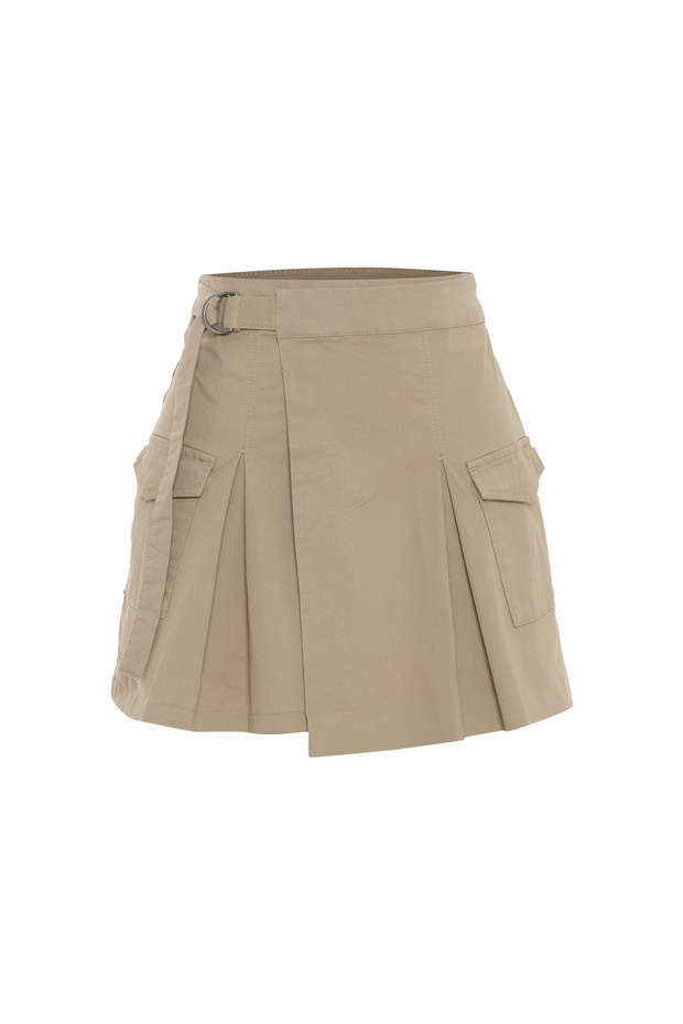 Women's Beige Pleated Mini Cargo Skirt