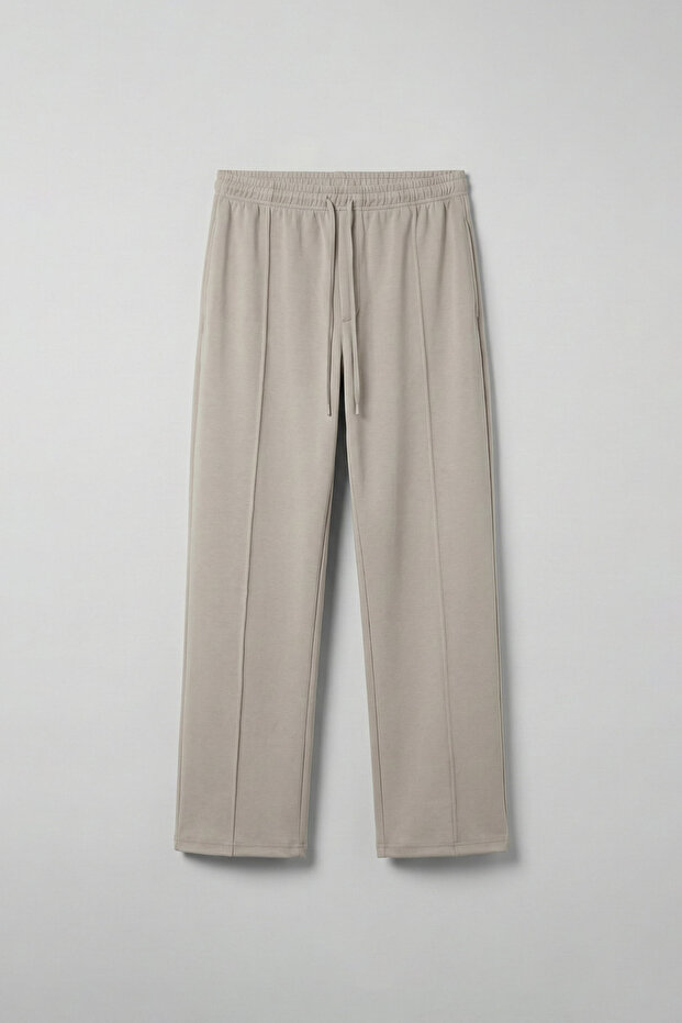 Men's Relaxed Pleated Soft Textured Elastic Waist Sweatpants Beige