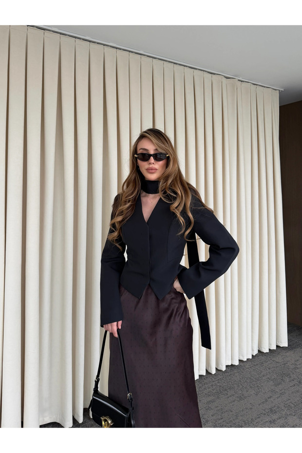 Black Padded Scarf Jacket - 85175
