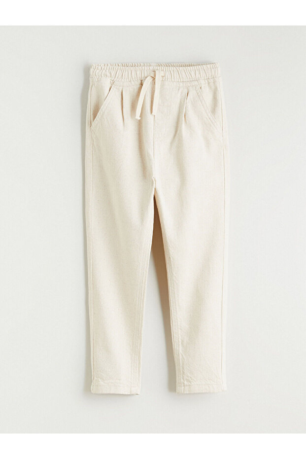 Linen Blended Boy's Trousers with Elastic Waist