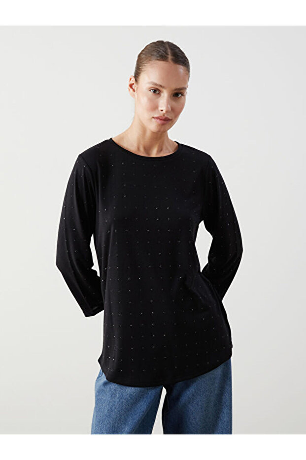 Crew Neck Stoned Women's Blouse