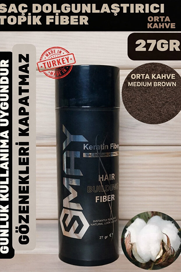 SMAY Saç Dolgunlaştırıcı Topik Toz ORTA KAHVE 27GR,Keratin Fibers,Topik Saç Tozu,Saç Kapatıcı,Saç Fiber