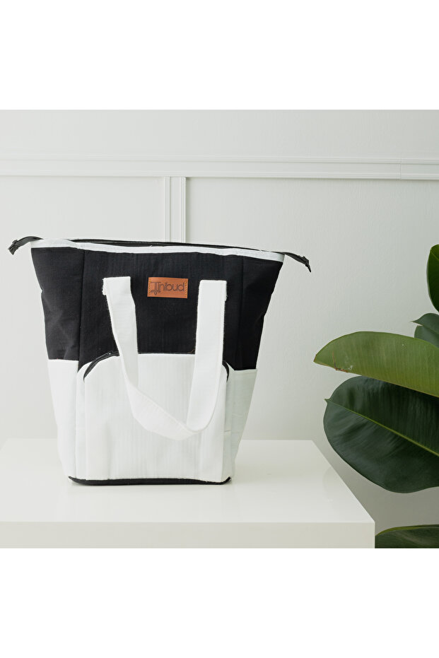 100% Cotton Muslin Mother Baby Bag 35X27 cm Multi-Compartment Organizer Bag with Heat-Protecting Front Pocket