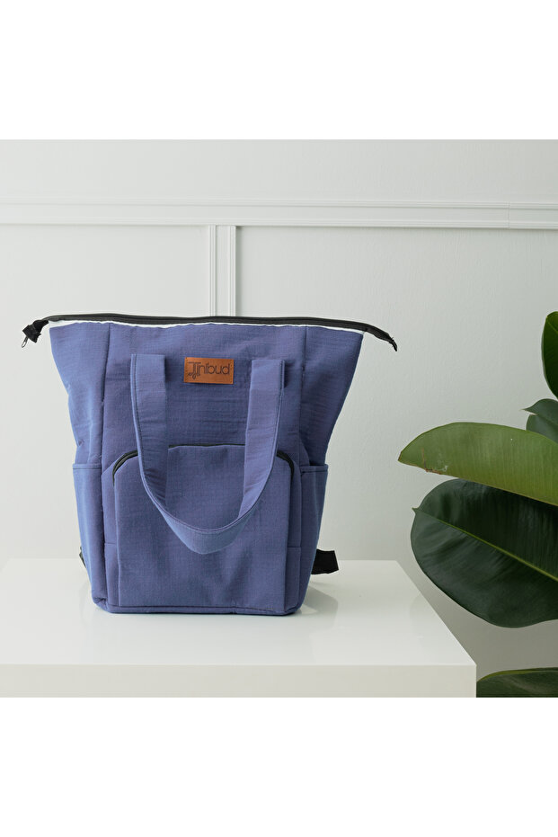 100% Cotton Muslin Mother Baby Bag 35X27 cm Multi-Compartment Organizer Bag with Heat-Protecting Front Pocket