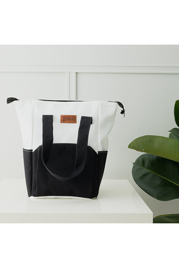 100% Cotton Muslin Mother Baby Bag 35X27 cm Multi-Compartment Organizer Bag with Heat-Protecting Front Pocket