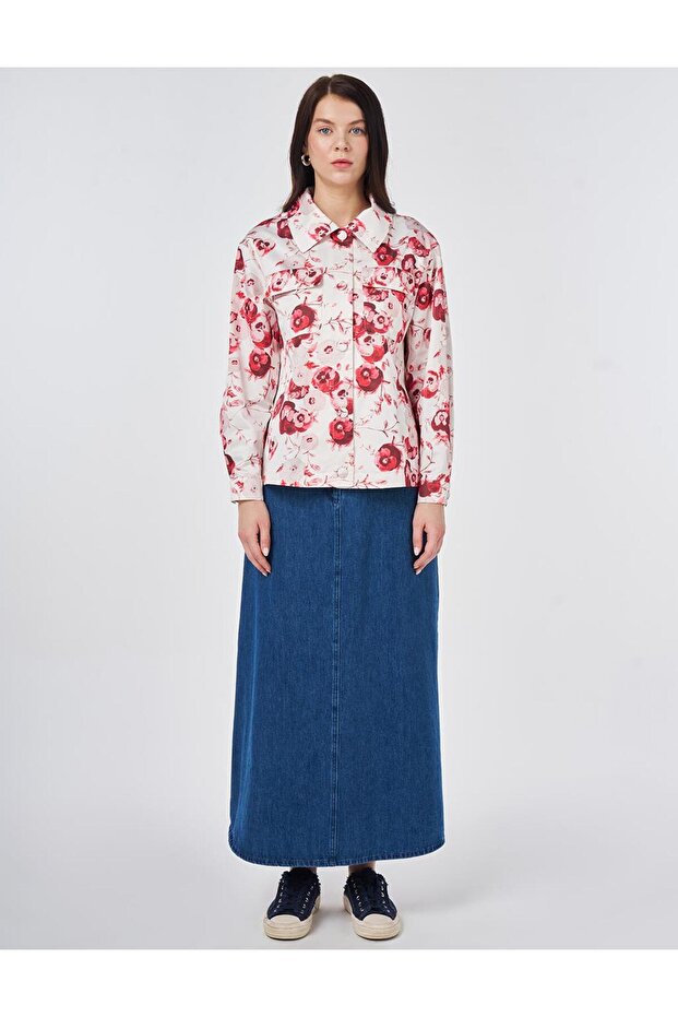 سترة قطنية بنمط زهري كريمي اللون - 2