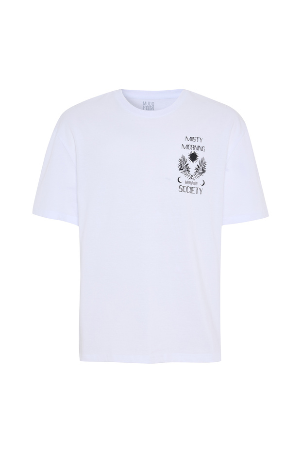 Men's White Printed Crew Neck Oversize T-Shirt